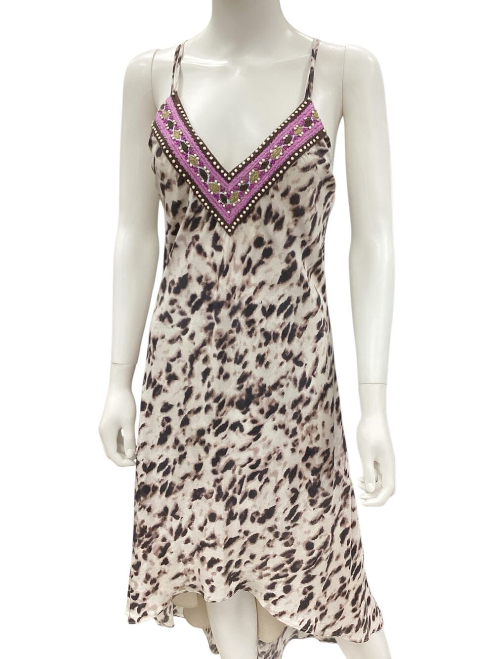 HH Haute Hippie Dress Women’s SZ S 100% Silk Midi Spaghetti Straps Animal Print
